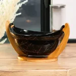 Фруктовница черная керамическая 32×18.5×18 см ваза для фруктов на деревянной подставке (HP1237)
