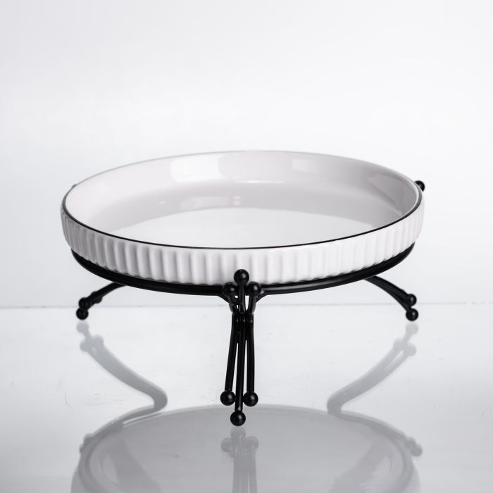 Фруктовниця порцелянова на металевій підставці Ø20 кругла ваза цукерка для фруктів Чорний LB-1570B (LB-1570B) - изображение 1