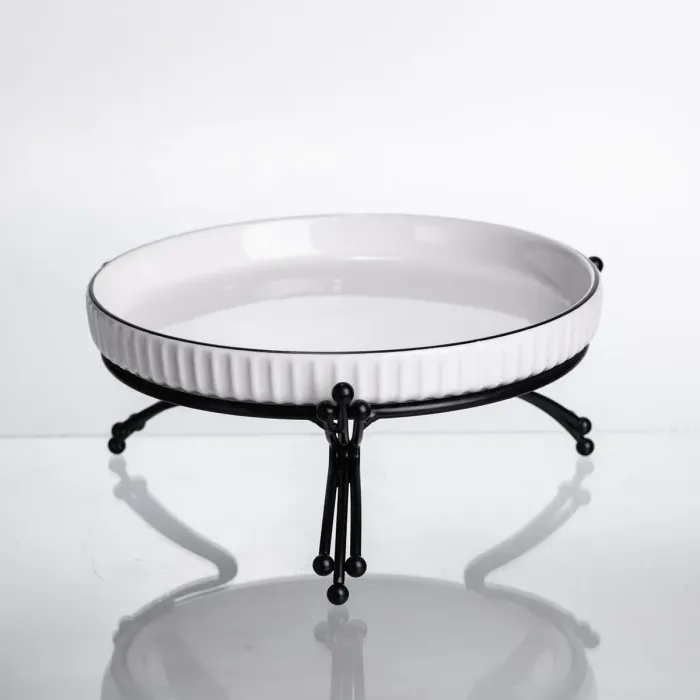 Фруктовниця порцелянова на металевій підставці Ø20 кругла ваза цукерка для фруктів Чорний LB-1570B (LB-1570B) - зображення 1