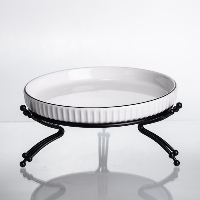Фруктовниця порцелянова на металевій підставці Ø20 кругла ваза цукерка для фруктів Чорний LB-1570B (LB-1570B) - изображение 2