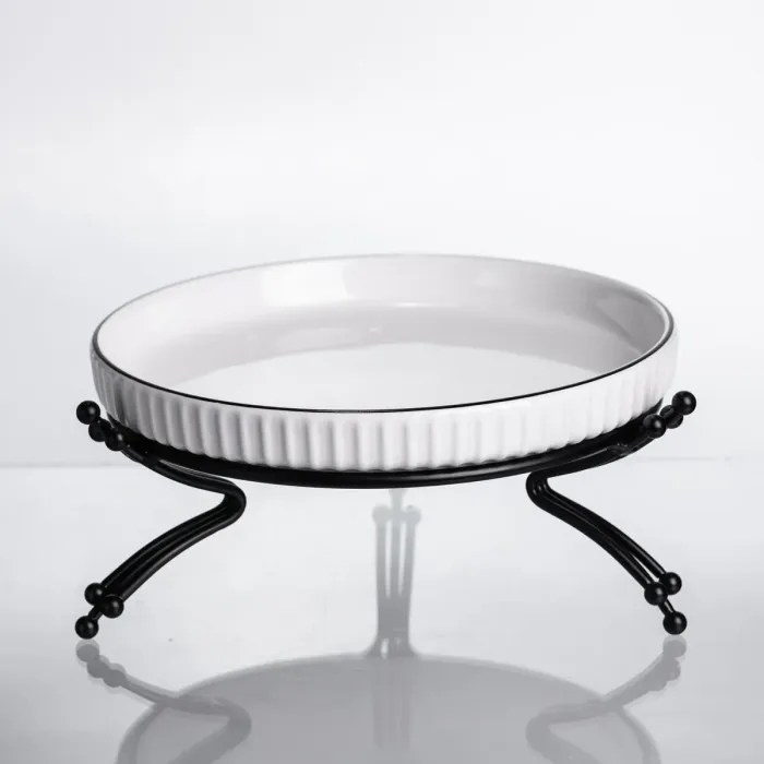 Фруктовниця порцелянова на металевій підставці Ø20 кругла ваза цукерка для фруктів Чорний LB-1570B (LB-1570B) - зображення 2