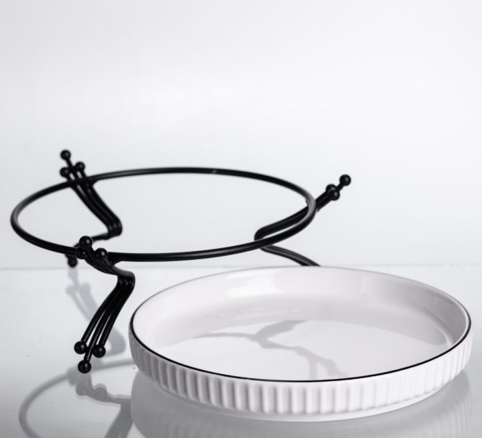 Фруктовниця порцелянова на металевій підставці Ø20 кругла ваза цукерка для фруктів Чорний LB-1570B (LB-1570B) - изображение 3