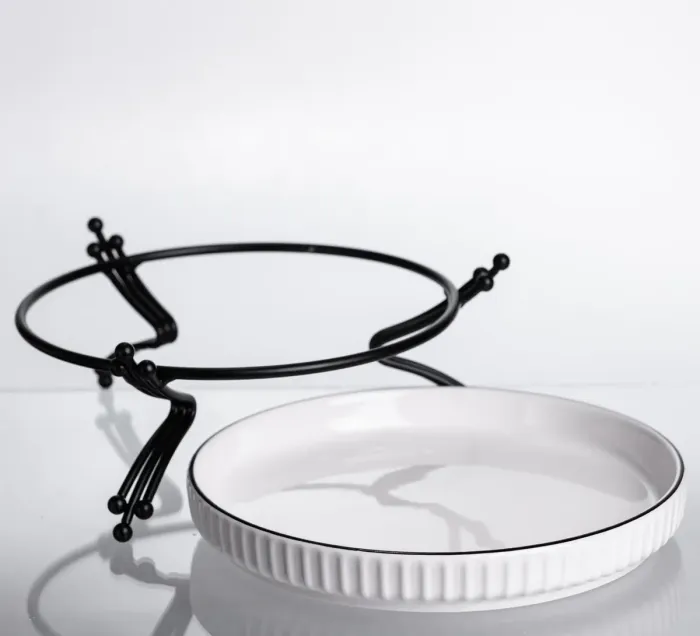 Фруктовниця порцелянова на металевій підставці Ø20 кругла ваза цукерка для фруктів Чорний LB-1570B (LB-1570B) - зображення 3