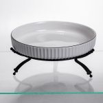 Фруктовниця порцелянова на металевій підставці Ø25 (см) кругла ваза цукерниця для фруктів Білий із чорним LB-1572B (LB-1572B)