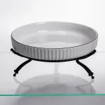 Фруктовниця порцелянова на металевій підставці Ø25 (см) кругла ваза цукерниця для фруктів Білий із чорним LB-1572B (LB-1572B)