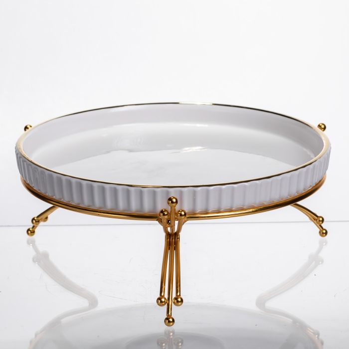 Фруктовниця порцелянова на металевій підставці Ø25 (см) кругла ваза цукерниця для фруктів Золото LB-1573G (LB-1573G) - изображение 1