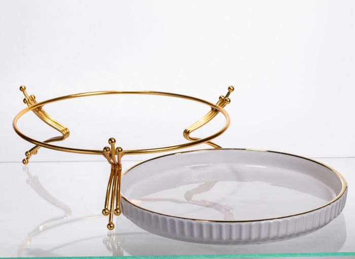 Фруктовниця порцелянова на металевій підставці Ø25 (см) кругла ваза цукерниця для фруктів Золото LB-1573G (LB-1573G) - изображение 3