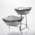 Фруктовниця на 2 яруси фуршетна 27×21×25 (см) Біла з сріблом 2561-1AS (2561-1AS)