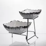 Фруктовниця на 2 яруси фуршетна 27×21×25 (см) Біла з сріблом 2561-1AS (2561-1AS)