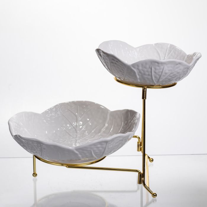 Фруктовниця на 2 яруси фуршетна 35×25×26 (см) Біла з золотом C251 (C251) - изображение 1