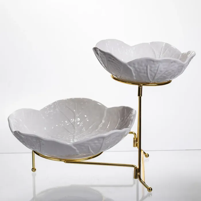 Фруктовниця на 2 яруси фуршетна 35×25×26 (см) Біла з золотом C251 (C251) - зображення 1