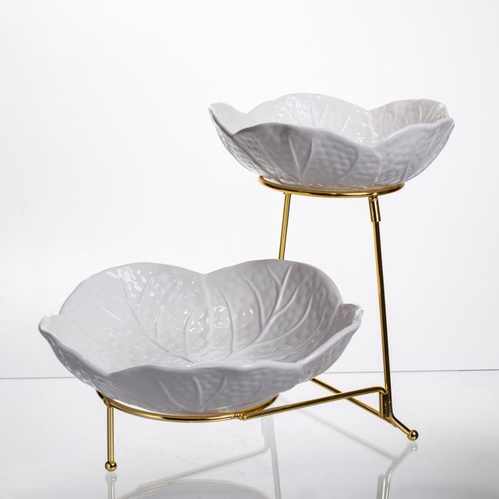 Фруктовниця на 2 яруси фуршетна 35×25×26 (см) Біла з золотом C251 (C251) - изображение 2