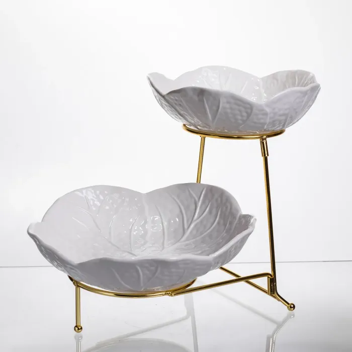 Фруктовниця на 2 яруси фуршетна 35×25×26 (см) Біла з золотом C251 (C251) - зображення 2