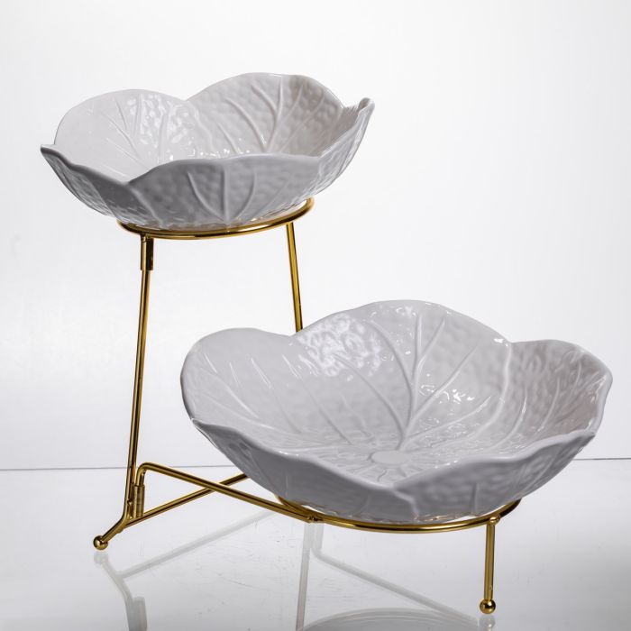 Фруктовниця на 2 яруси фуршетна 35×25×26 (см) Біла з золотом C251 (C251) - изображение 3