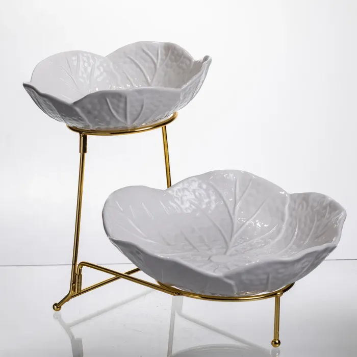 Фруктовниця на 2 яруси фуршетна 35×25×26 (см) Біла з золотом C251 (C251) - зображення 3