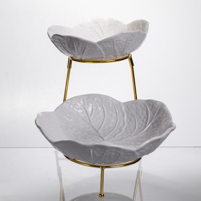 Фруктовниця на 2 яруси фуршетна 35×25×26 (см) Біла з золотом C251 (C251) - изображение 4