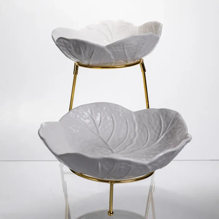 Фруктовниця на 2 яруси фуршетна 35×25×26 (см) Біла з золотом C251 (C251) - зображення 4