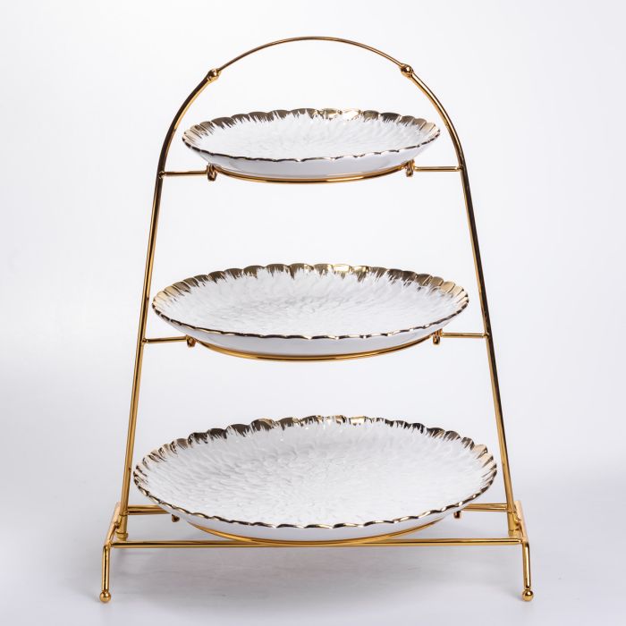 Фруктовниця на 3 яруси фуршетна стійка для закусок 29×25×20 (см) цукерка Білий із золотом YZH-009 (YZH-009) - изображение 1