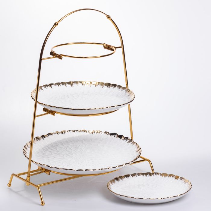Фруктовниця на 3 яруси фуршетна стійка для закусок 29×25×20 (см) цукерка Білий із золотом YZH-009 (YZH-009) - изображение 2