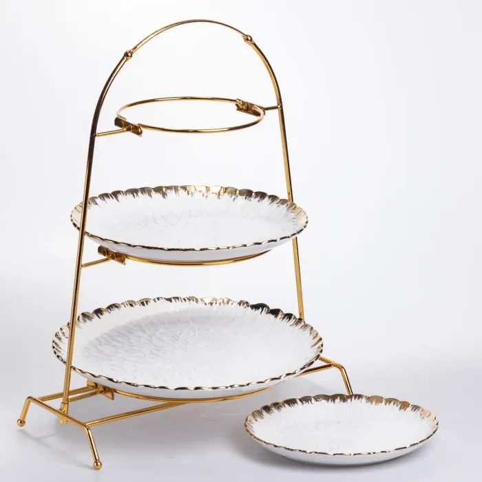 Фруктовниця на 3 яруси фуршетна стійка для закусок 29×25×20 (см) цукерка Білий із золотом YZH-009 (YZH-009) - зображення 2