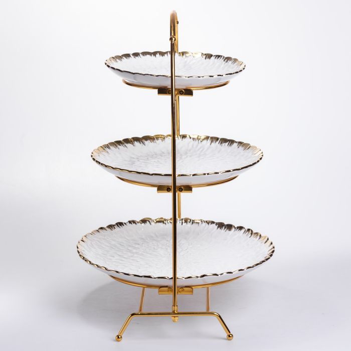 Фруктовниця на 3 яруси фуршетна стійка для закусок 29×25×20 (см) цукерка Білий із золотом YZH-009 (YZH-009) - изображение 3