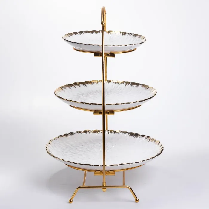 Фруктовниця на 3 яруси фуршетна стійка для закусок 29×25×20 (см) цукерка Білий із золотом YZH-009 (YZH-009) - зображення 3