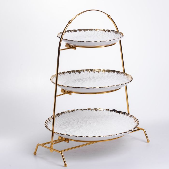 Фруктовниця на 3 яруси фуршетна стійка для закусок 29×25×20 (см) цукерка Білий із золотом YZH-009 (YZH-009) - изображение 4