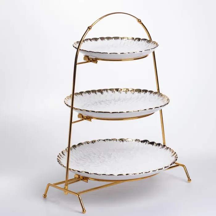 Фруктовниця на 3 яруси фуршетна стійка для закусок 29×25×20 (см) цукерка Білий із золотом YZH-009 (YZH-009) - зображення 4