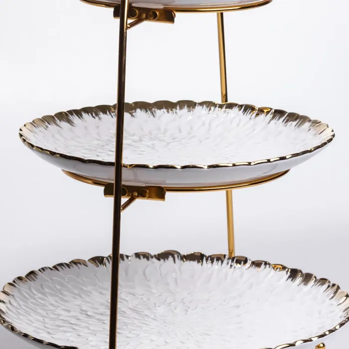 Фруктовниця на 3 яруси фуршетна стійка для закусок 29×25×20 (см) цукерка Білий із золотом YZH-009 (YZH-009) - зображення 5