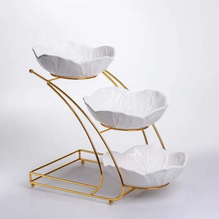 Фруктовниця на 3 яруси фуршетна 36×22×33 (см) Біла з золотом C252 (C252) - зображення 2