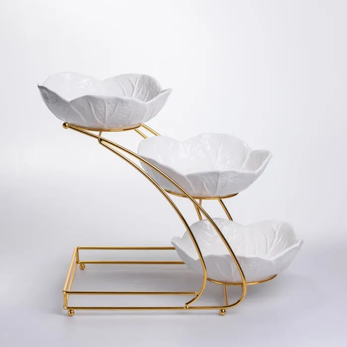 Фруктовниця на 3 яруси фуршетна 36×22×33 (см) Біла з золотом C252 (C252) - зображення 3