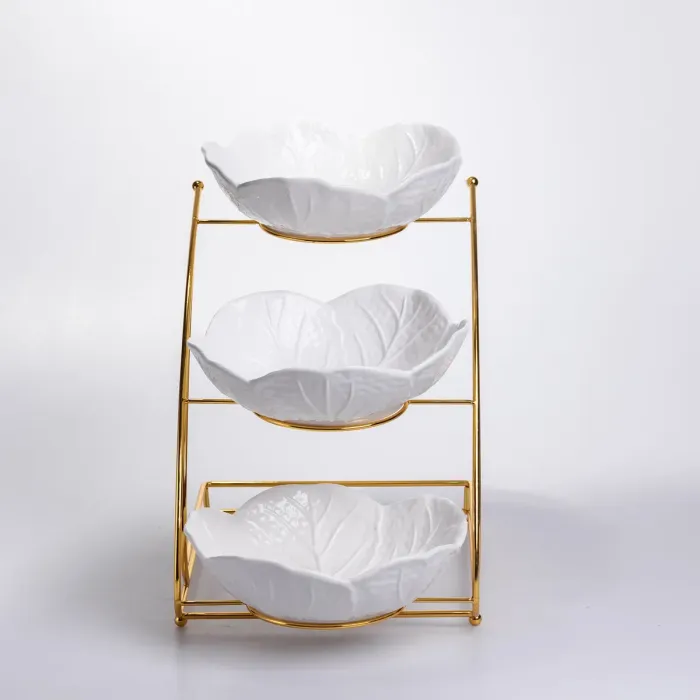 Фруктовниця на 3 яруси фуршетна 36×22×33 (см) Біла з золотом C252 (C252) - зображення 4