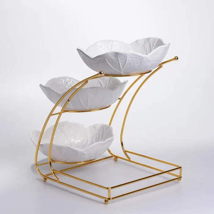 Фруктовниця на 3 яруси фуршетна 36×22×33 (см) Біла з золотом C252 (C252) - зображення 5