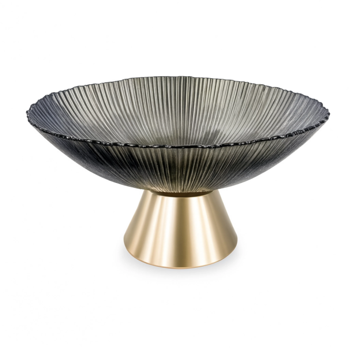 Фруктовниця скляна "Gold & Grey" 15 см на золотій ніжці Yiwu HP-34-117 (HP-34-117) - изображение 1