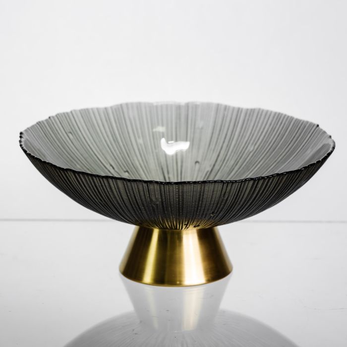 Фруктовниця скляна "Gold & Grey" 24 см на золотій ніжці Yiwu HP-34-118 (HP-34-118) - изображение 1