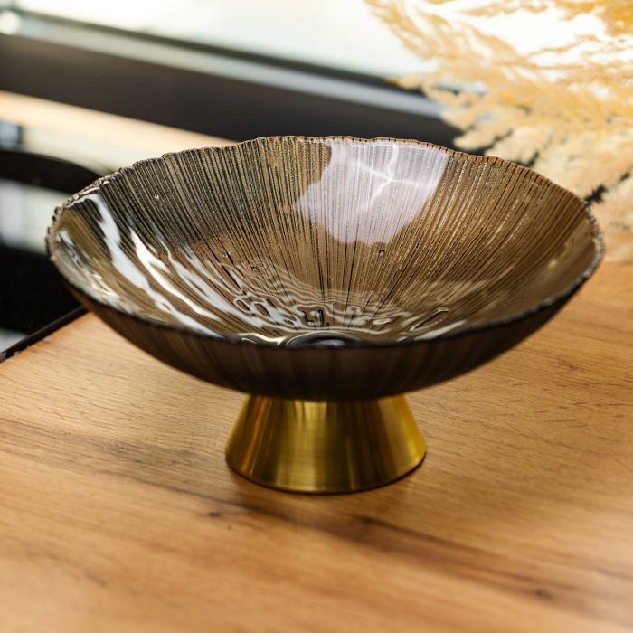 Фруктовниця скляна "Gold & Grey" 24 см на золотій ніжці Yiwu HP-34-118 (HP-34-118) - изображение 2
