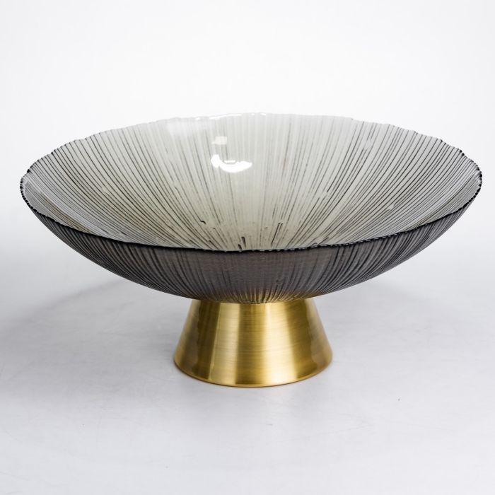 Фруктовниця скляна "Gold & Grey" 34 см на золотій ніжці Yiwu HP-34-119 (HP-34-119) - изображение 1