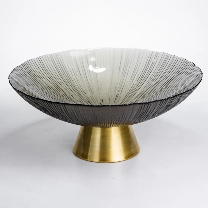 Фруктовниця скляна "Gold & Grey" 34 см на золотій ніжці Yiwu HP-34-119 (HP-34-119) - изображение 1