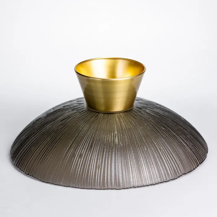 Фруктовниця скляна "Gold & Grey" 34 см на золотій ніжці Yiwu HP-34-119 (HP-34-119) - изображение 5