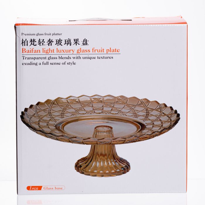 Фруктовниця скляна на ніжці Ø29 (см) кругла ваза цукерниця для фруктів Коричневий 64486-20 (64486-20) - изображение 4