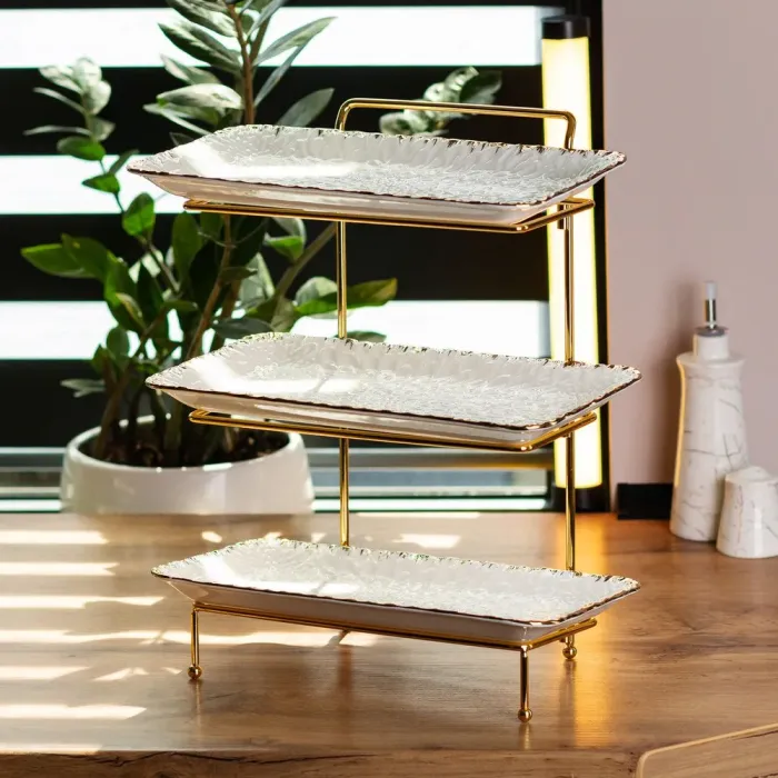 Фуршетная стойка на 3 яруса прямоугольная 35.52137 см трехъярусная подставка для закусок фруктов конфет (HP1012) - изображение 1