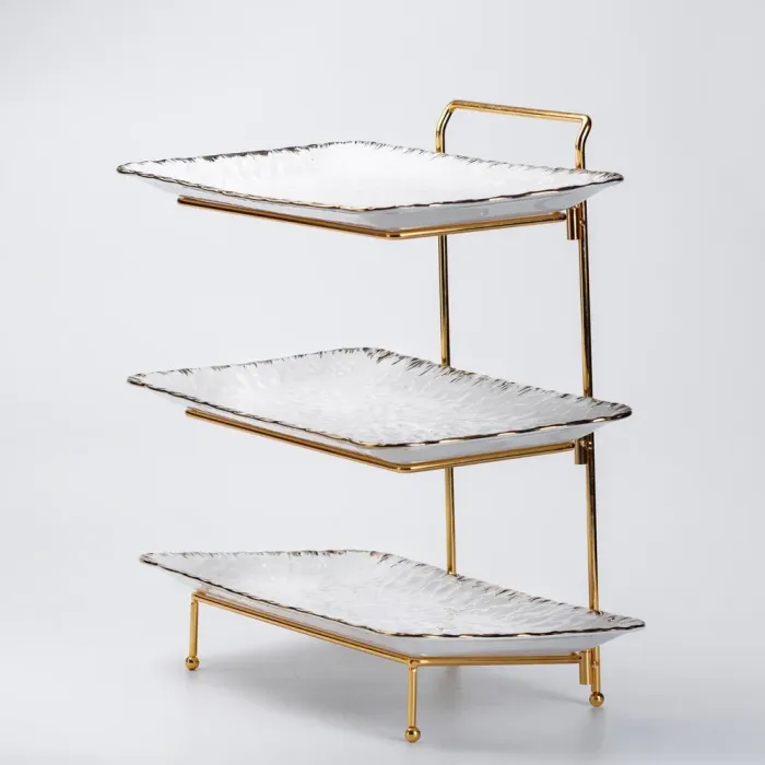 Фуршетная стойка на 3 яруса прямоугольная 35.52137 см трехъярусная подставка для закусок фруктов конфет (HP1012) - изображение 2