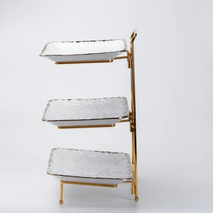 Фуршетная стойка на 3 яруса прямоугольная 35.52137 см трехъярусная подставка для закусок фруктов конфет (HP1012) - изображение 3