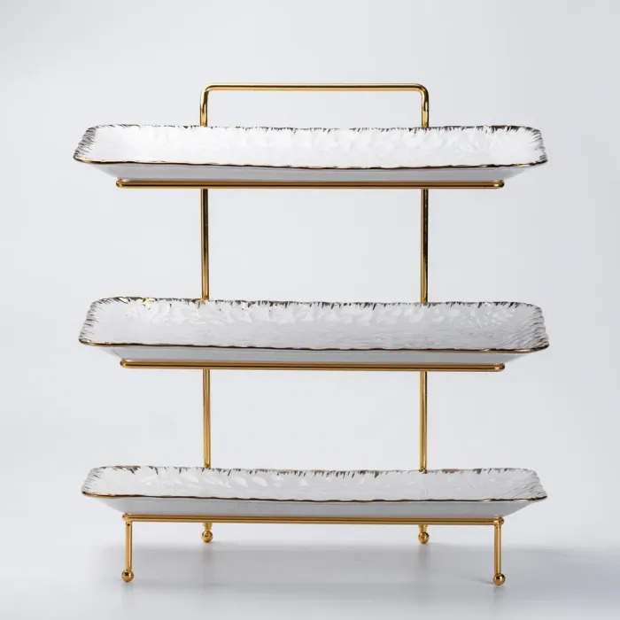 Фуршетная стойка на 3 яруса прямоугольная 35.52137 см трехъярусная подставка для закусок фруктов конфет (HP1012) - изображение 4