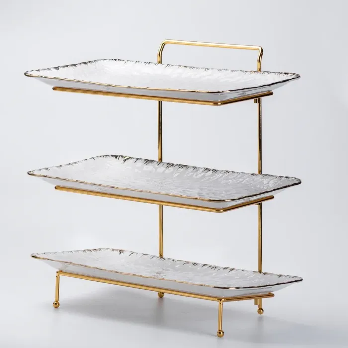 Фуршетная стойка на 3 яруса прямоугольная 35.52137 см трехъярусная подставка для закусок фруктов конфет (HP1012) - изображение 5