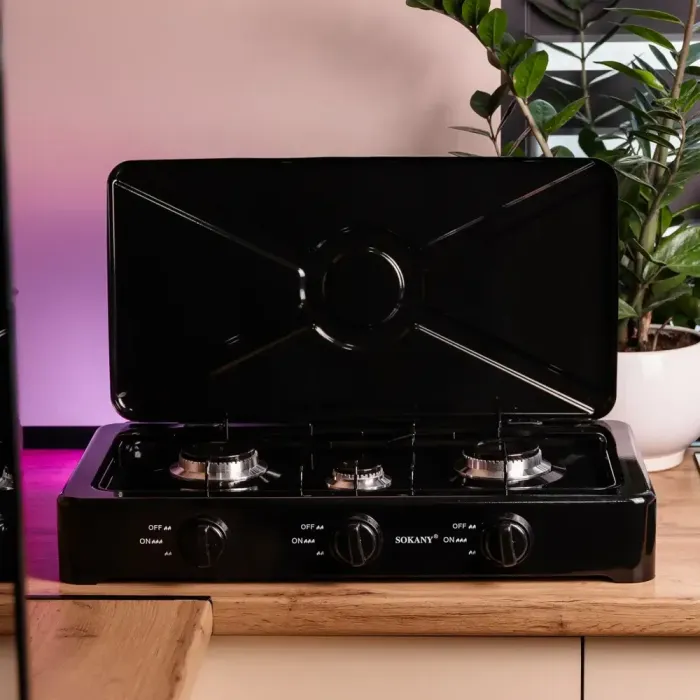 Газовая настольная плита на 3 конфорки мини газовая плита для дачи под баллон Sokany (SK-07003) - изображение 5