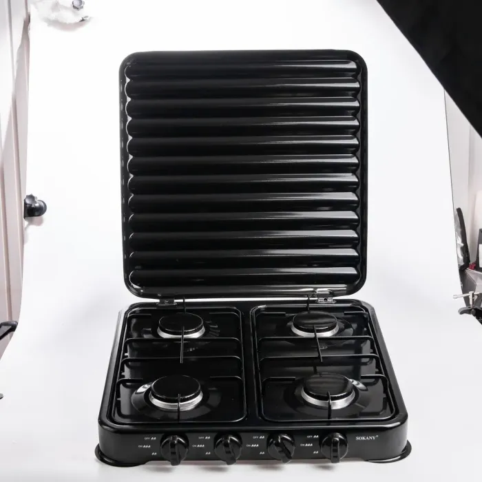 Газова плита настільна Sokany чорна 4 конфорки міні переносна для дачі кемпінгу, портативна газплита туристична SK-6004-Black (SK-6004-Black) - зображення 3