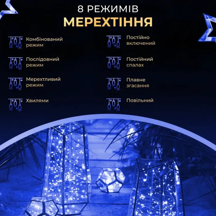 Гірлянда роса на пульті 50 метрів на 500 led світлодіодів крапля зелений провід синя (500L50MGBL) - зображення 8