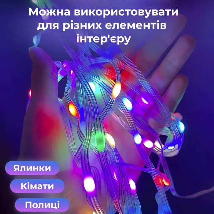 Гирлянда с кольцом на елку 2.5 метра Smart 250 led управления телефоном и пульт USB прозрачный провод цветная (1733044W) - изображение 5