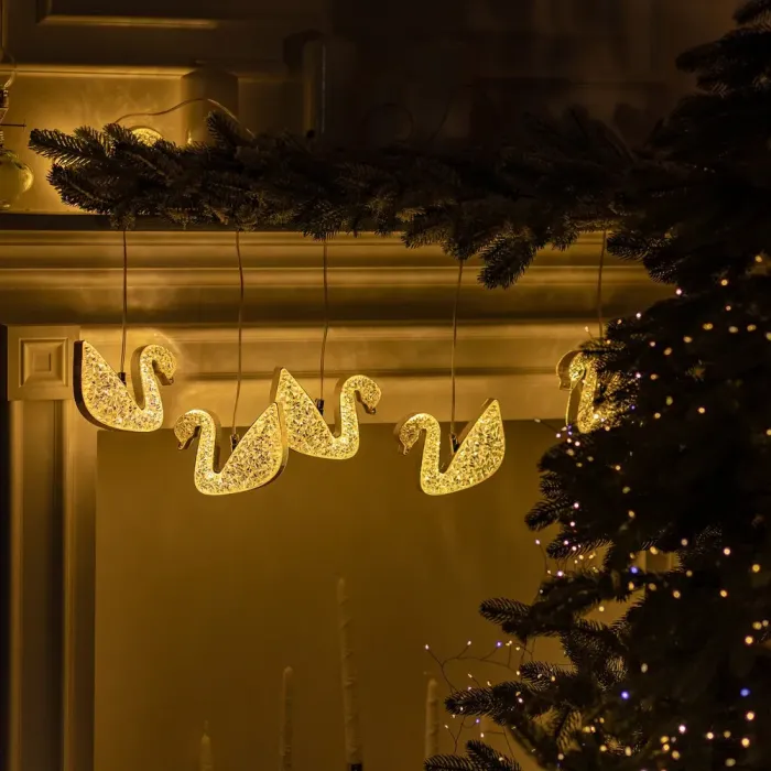 Гирлянда штора с фигурками Лебеди 3 метра 6 ламп теплый желтый свет (6L3MSWA) - изображение 6